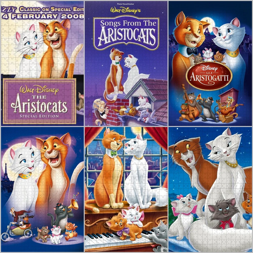 

The Aristocats 1000 Pieces Jigsaw Puzzle Disney Marie Cat Cartoon Nursery Decor Wooden Puzzle Education Decompression Toys Gifts