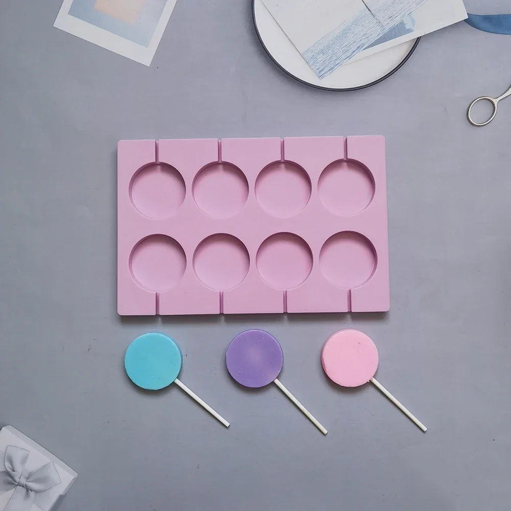 

8 Hole 5cm Large Round Silicone Lollipop Molds Chocolate candy pop Fondant Mould sugar lolly cake biscuit bakeware 8 hole