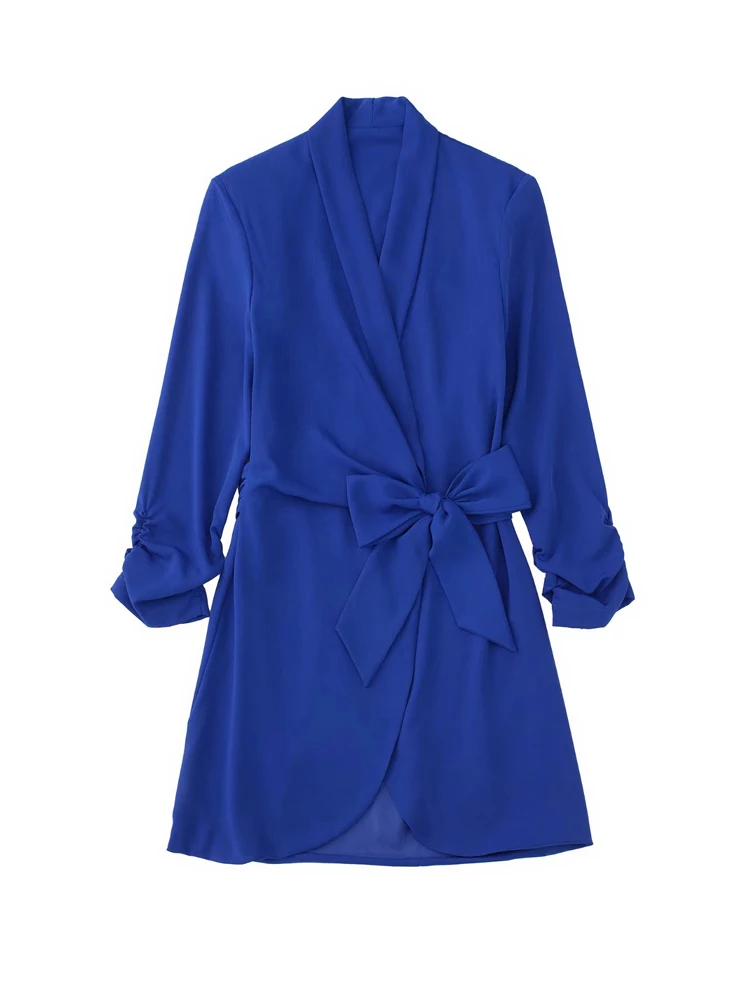

2022 Summer Women Casual Blazers Dress Fashion Solid Drawstring Bow Tie Female Elegant Street Mini Dresses Clothing