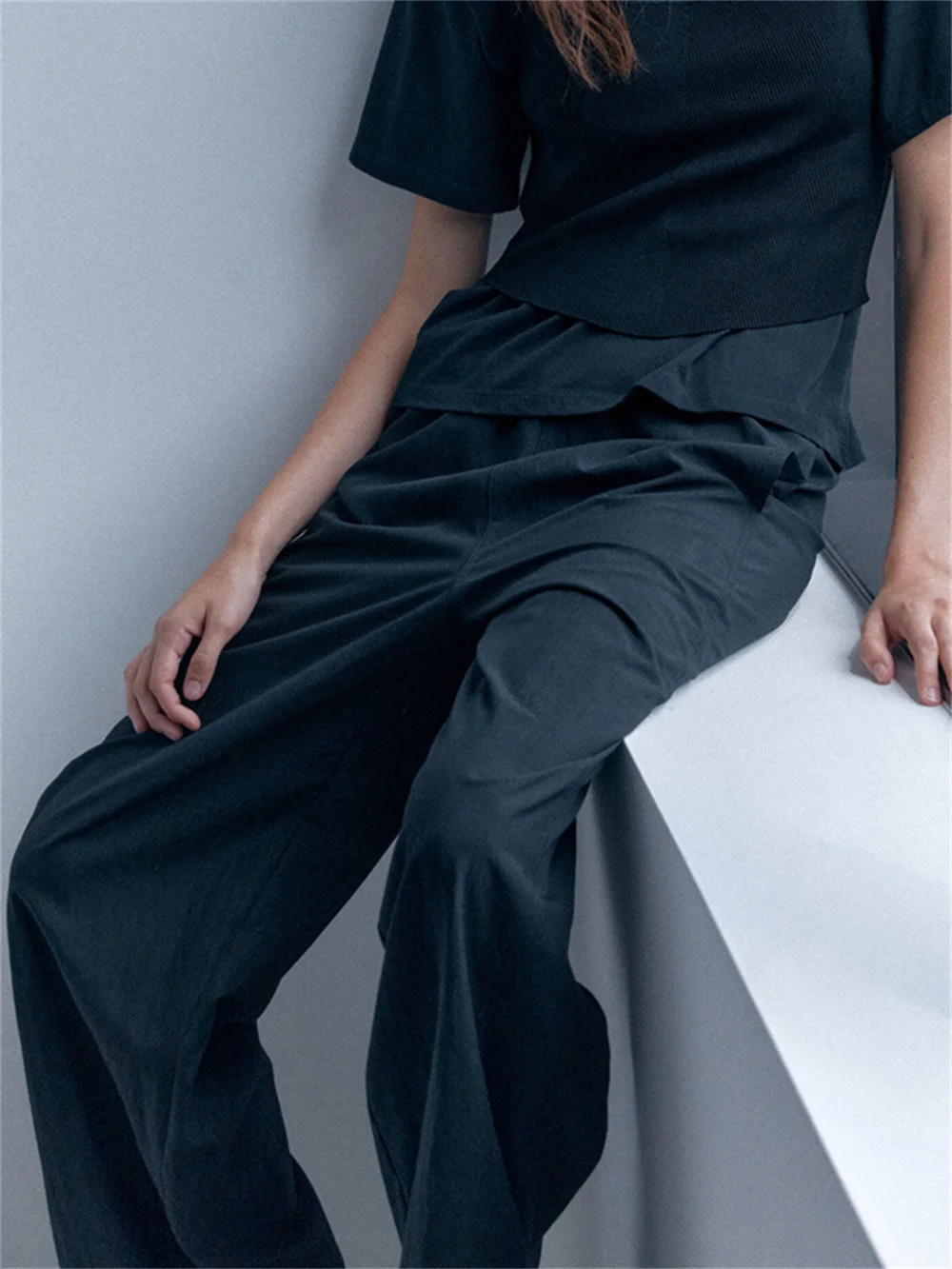 

Women Pocket Letter Embroidery Loose Pants 2023 Summer New Ladies All-Match Solid Color Elastic Waist Wide Leg Trousers