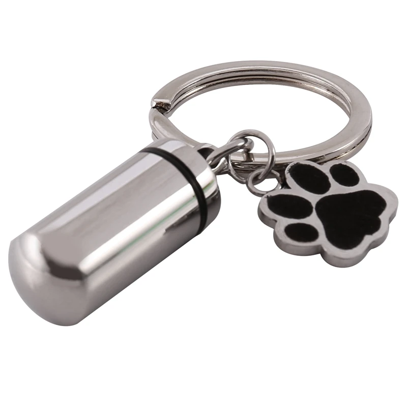 

Stainless Steel Pet Puppy Dog Charm Cylinder Keychain For Ashes Hair Memorial