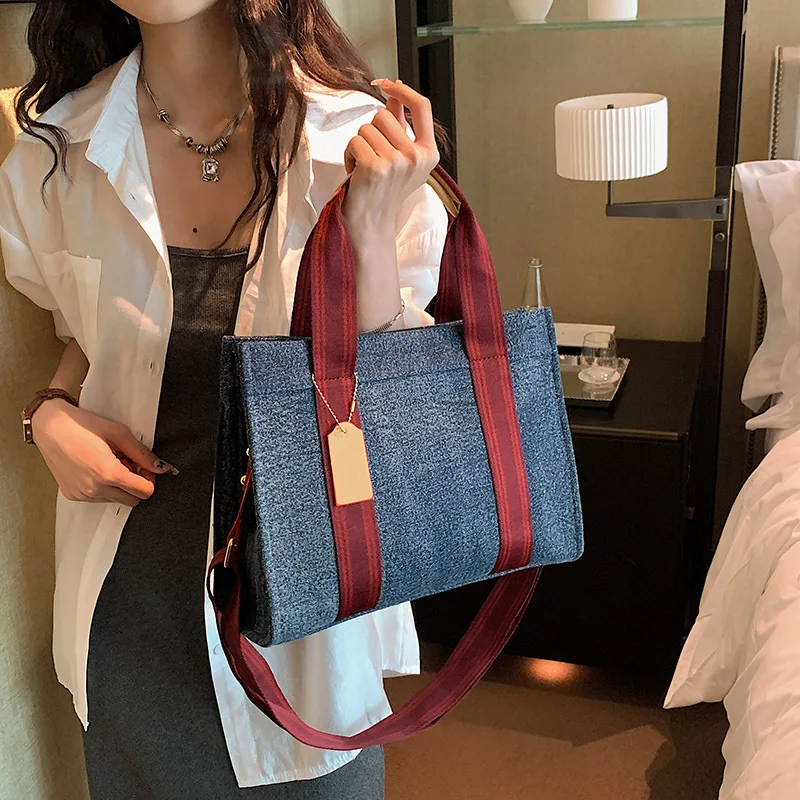 CGCBAG 2023 Fashion Denim Canvas Tote Bag For Women Vintage Designer Luxury Handbags Lage Capacity Female Shoulder Bag Shopper