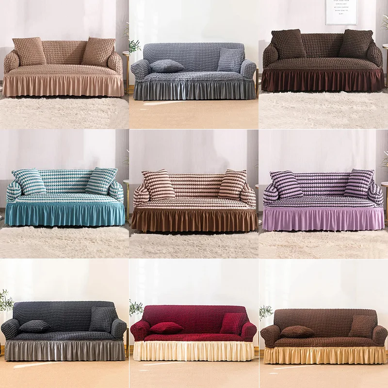 

Bubble Design Sofa Covers For Living Room Set Seat Anti Slip Couch Slipcover Cotton Fabric With Skirt Lace 1-4 Seater Sofa Cover