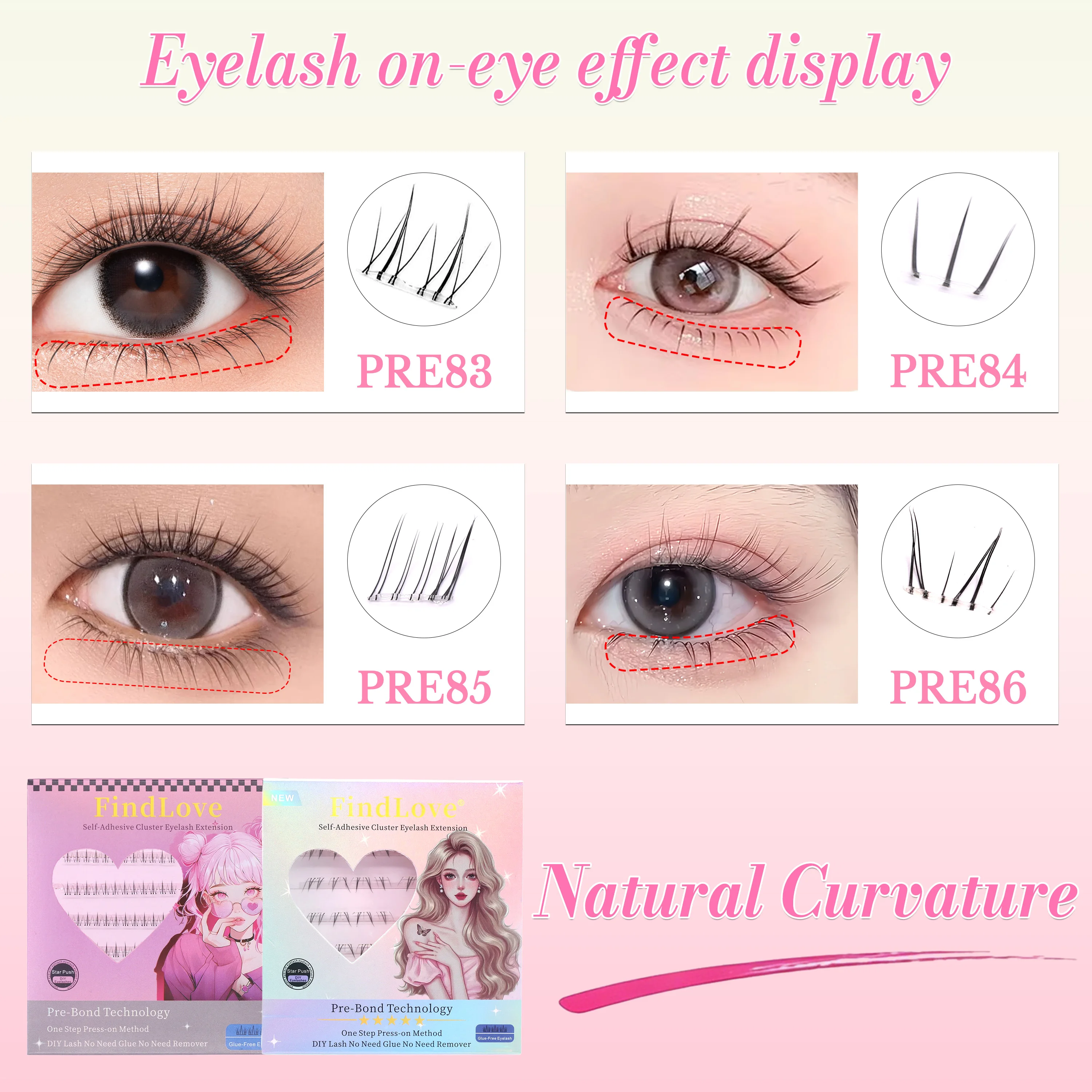 Фото Накладные ресницы FindLove Lower Lash Series: натуральный вид, самоклеящиеся, для самостоятельного наращивания, разные длины, многоразовые (2-3 раза), легко наносятся. №2