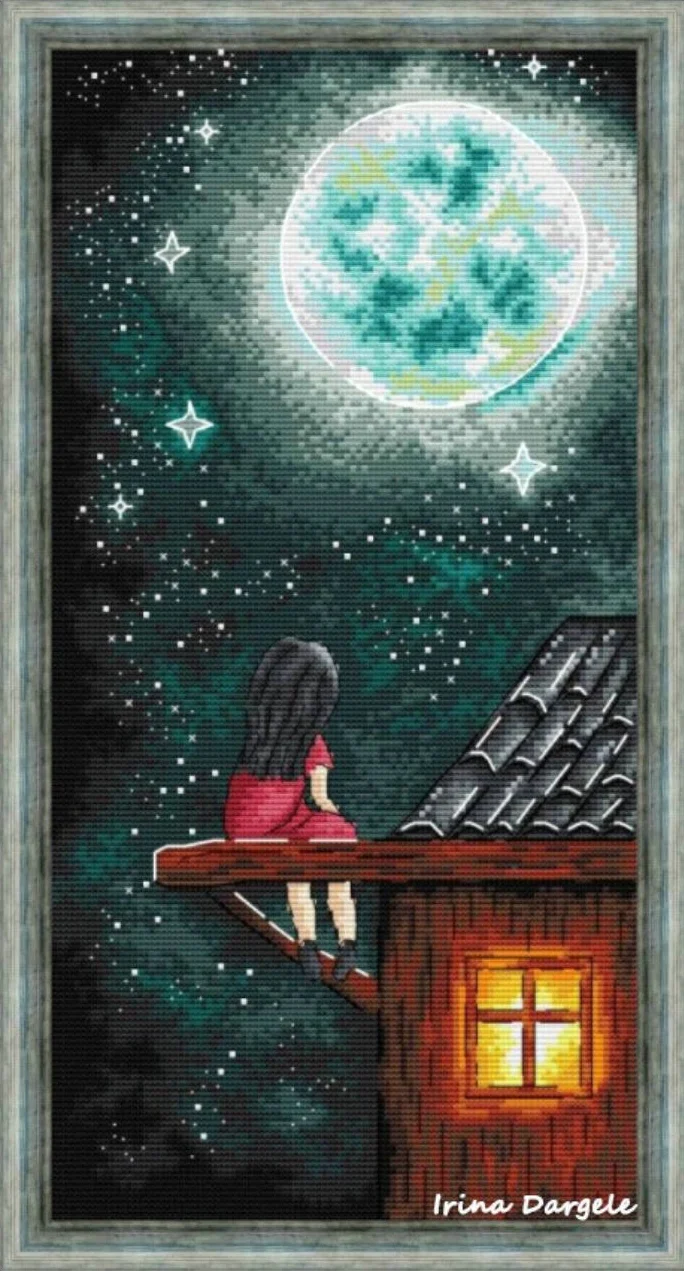 Набор для вышивки крестом 14CT Холст Craft -20-A маленькая девочка набор в луне 2-29-46