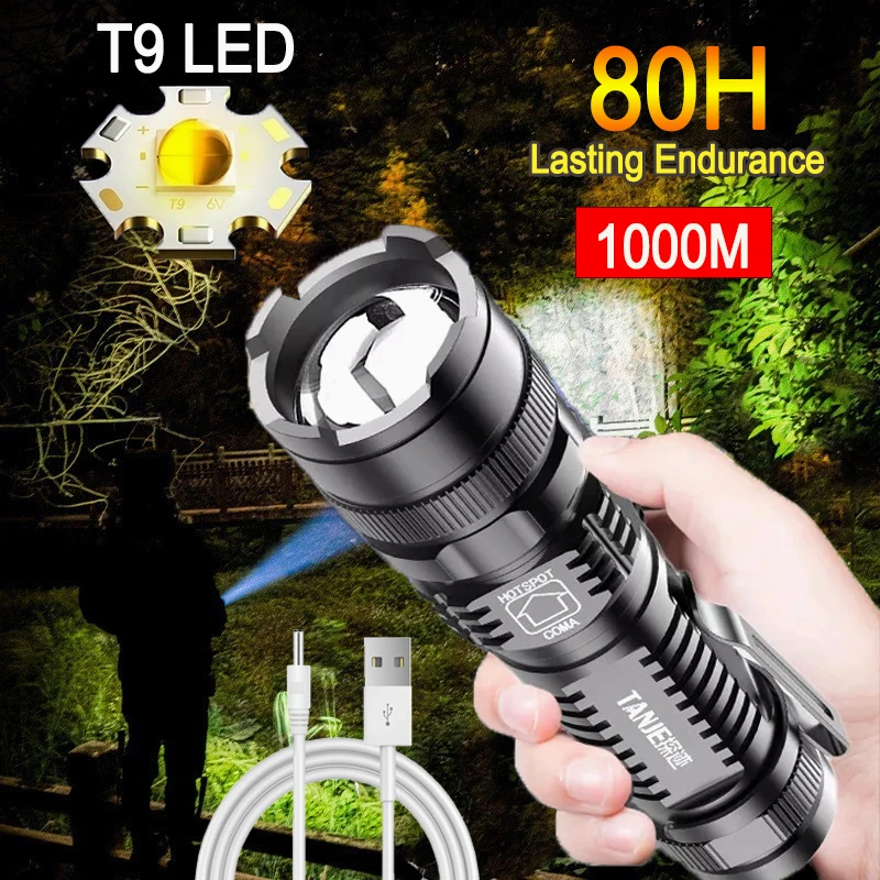

T9 Strong Light LED Flashlight Mini USB Rechargeable Torch Power Bank Outdoor High Power Waterproof Light Camping Fishing Hiking