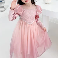 autumn girls princess dress puff sleeves birthday dress sequins shiny outfits performance costume big kids childrens clothes
