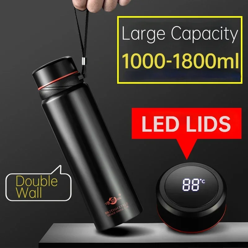 

Vacuum Thermal Flask Smart Temperature Display 1000 1200 1500 1800ml Water Bottle 304 Stainless Steel Thermos Drinkware