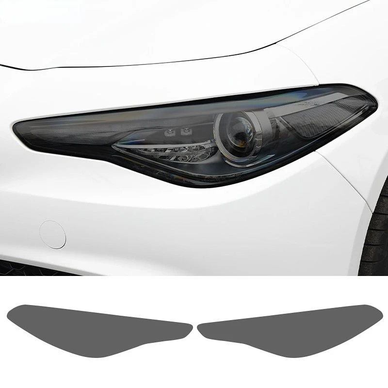 2 Pcs Car Headlight Protective Film Front Light Transparent Smoked Black TPU Sticker For Alfa Romeo Giulia 952 2016-On 2021