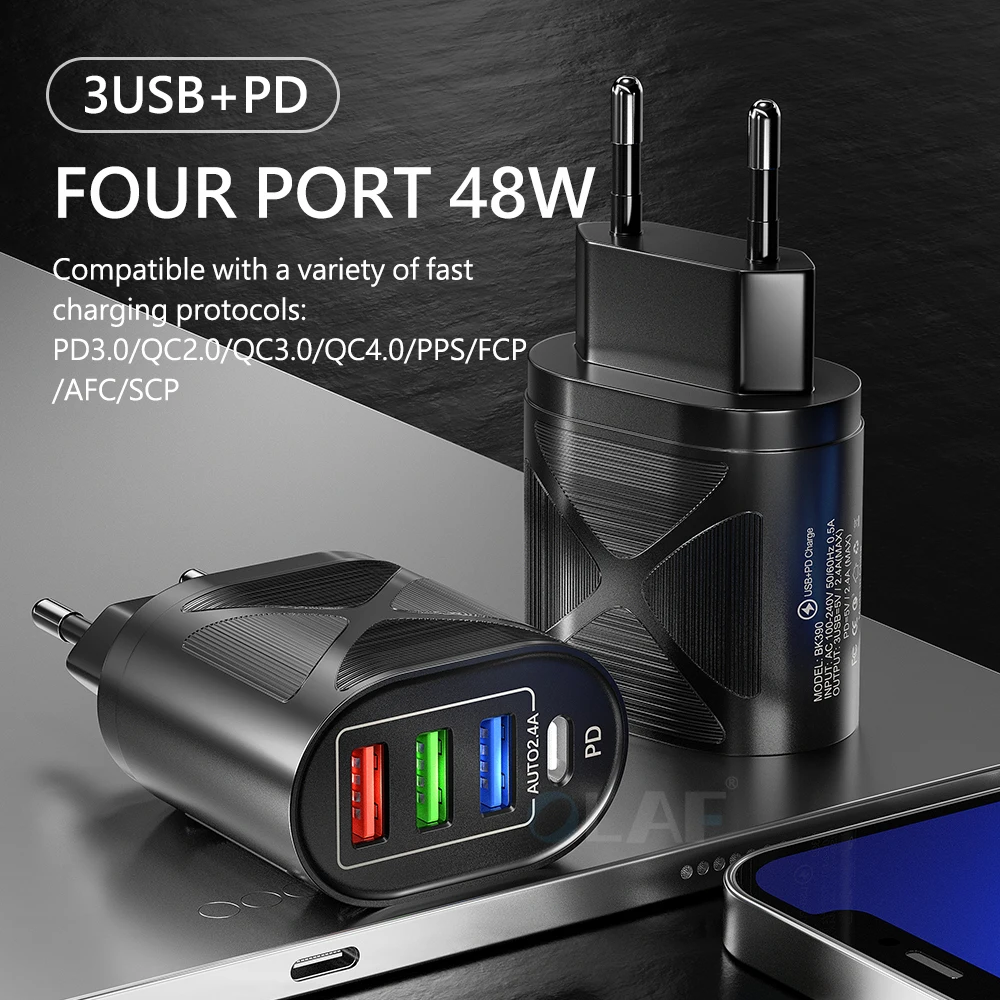 OLAF 48 Вт USB зарядное устройство QC 3 0 4 Тип C PD Быстрая зарядка настенные зарядные
