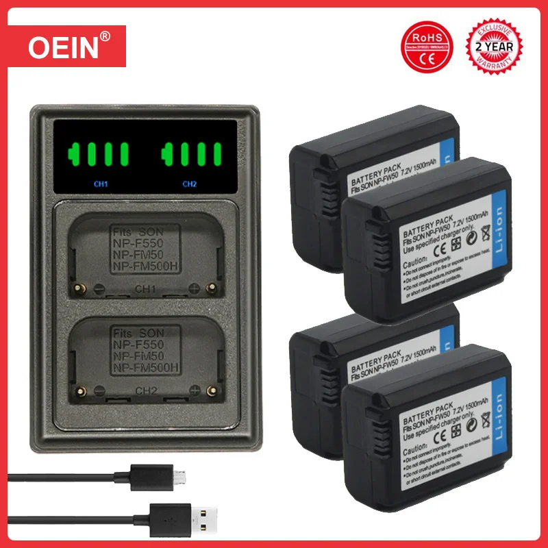

4 шт., аккумуляторы 2000 мАч и зарядное устройство USB для Sony A6000 A6400 A6300 A6500 A7 A7II A7RII A7SII A7S A7S2 A7R