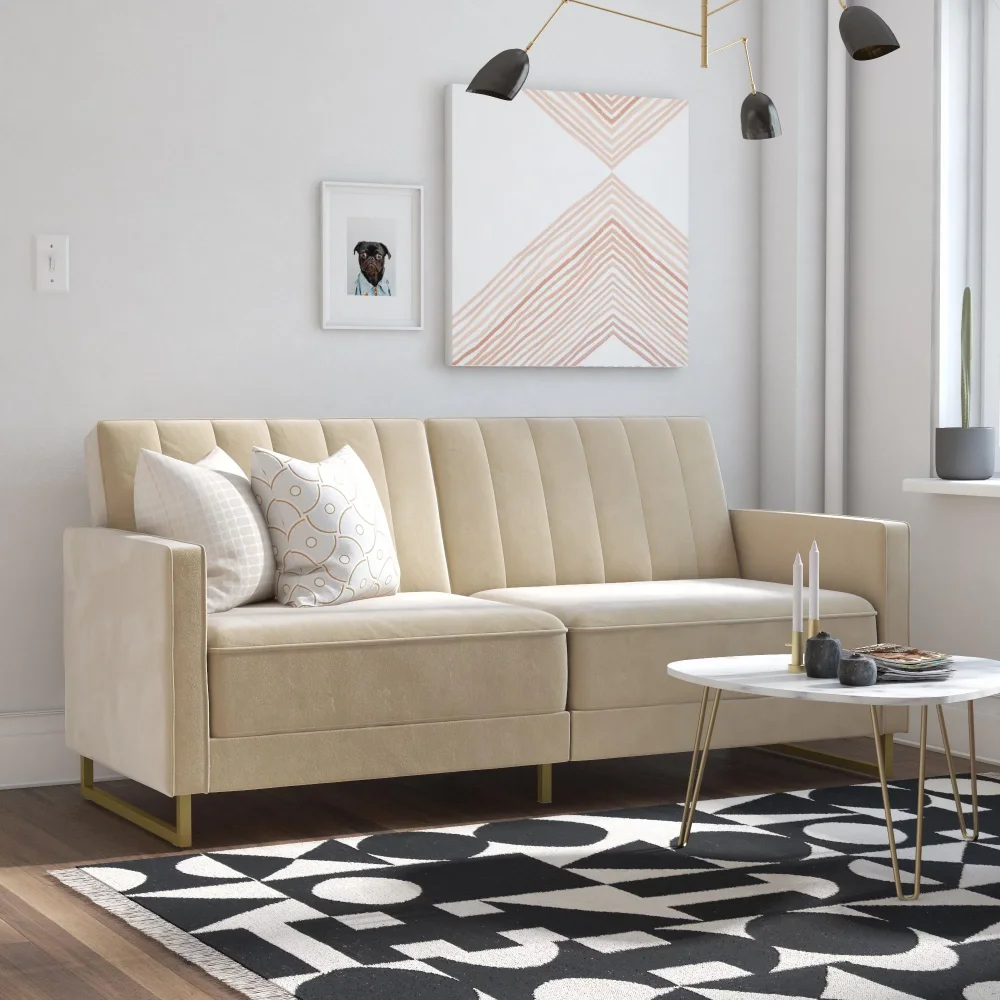 

Novogratz Skylar Coil Futon, Modern Sofa Bed and Couch, Ivory Velvet