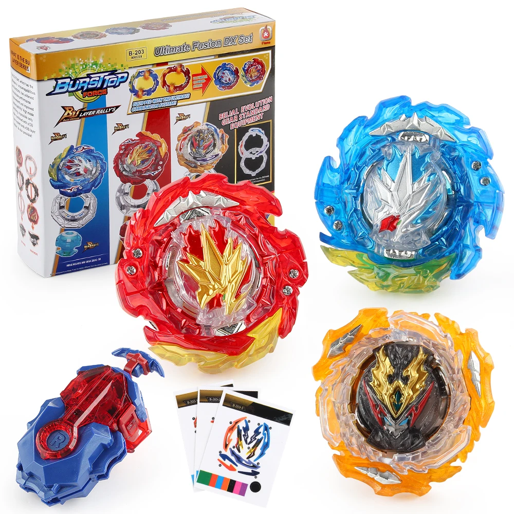 

New B-203 Ultimate Fusion DX Set with Launcher Super Hyperion, King Helios, Divine Belial Gyro Spinning Top