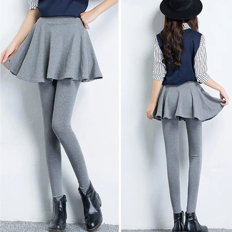 

2023 New Skirt Leggings For Women Fashion Pleated Skirt Skinny Pencil Pants Solid Footless Legging Casual Wear Black Gray KZ-007