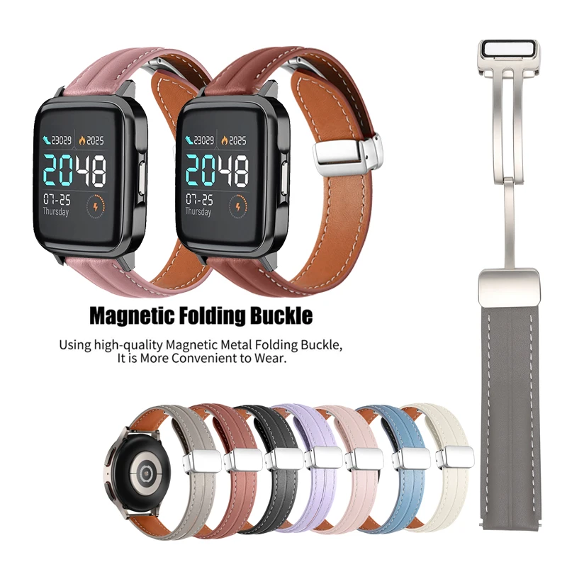 Модный кожаный ремешок с магнитной пряжкой 20/22 мм для Xiaomi Haylou LS02 RS4 Plus Solar LS05 LS05S LS04