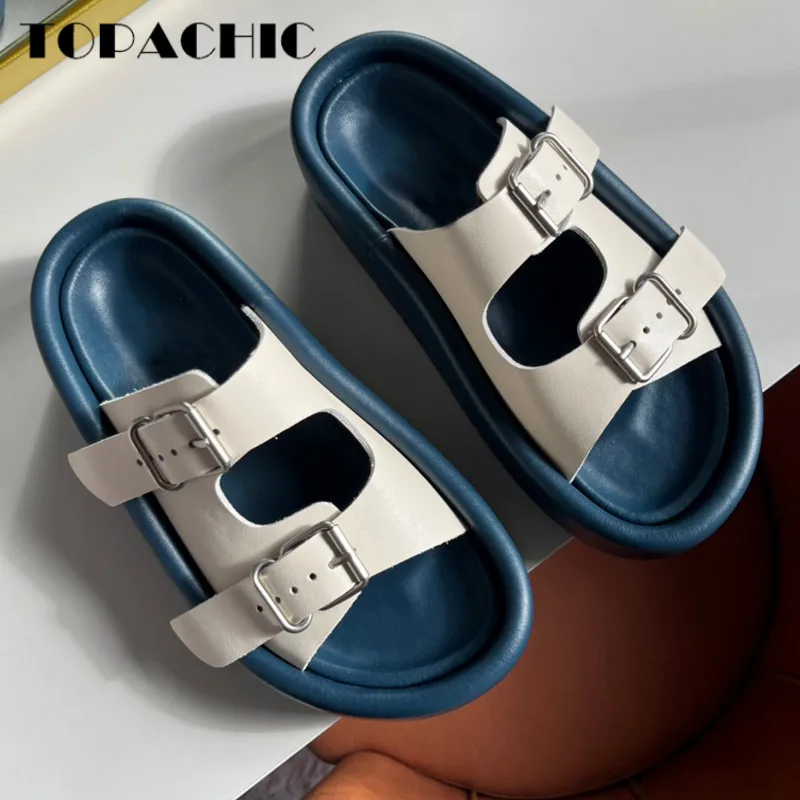 

Женские кожаные шлепанцы с пряжкой, пляжные повседневные шлепанцы на плоской подошве, лето 6,29