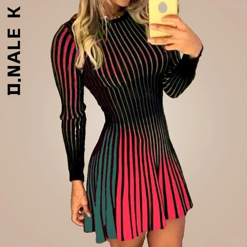 

D.Nale K Women Dress Fashion Korean Streetwear Striped Print Slim Fit Mini Dress Basic Chic Female Women Clothing Vestidos