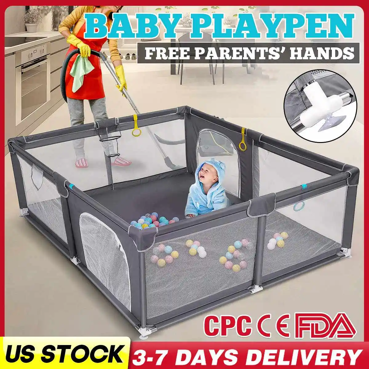 

79 inch Baby Playpen Extra Large Play Yard Indoor Outdoor Kids Activity Center Gate Kids Furniture Playpen For 0-6 Years US