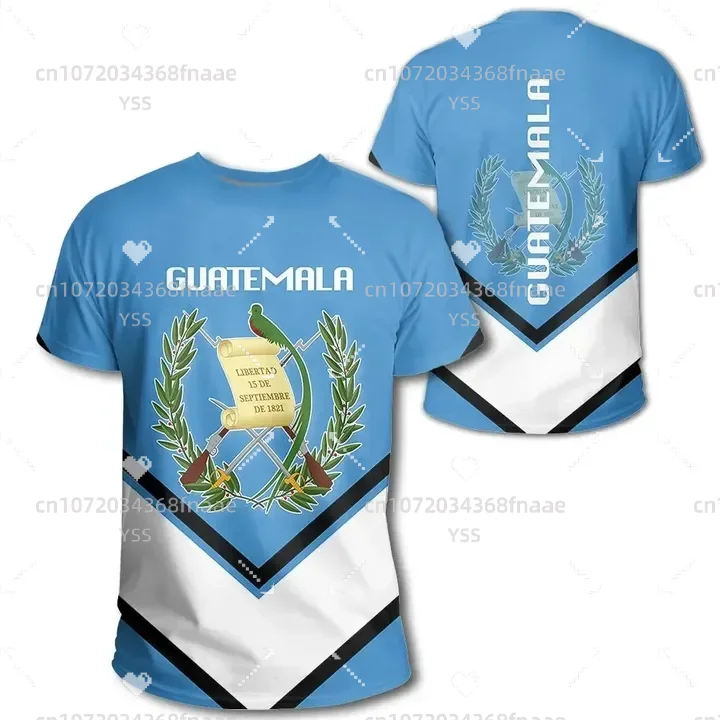 

Guatemala Flag & Coat of Arms Graphic Tee Summer Casual Pullover Men's Fashion Loose T-shirts Boy Oversized Short Sleeves Tops