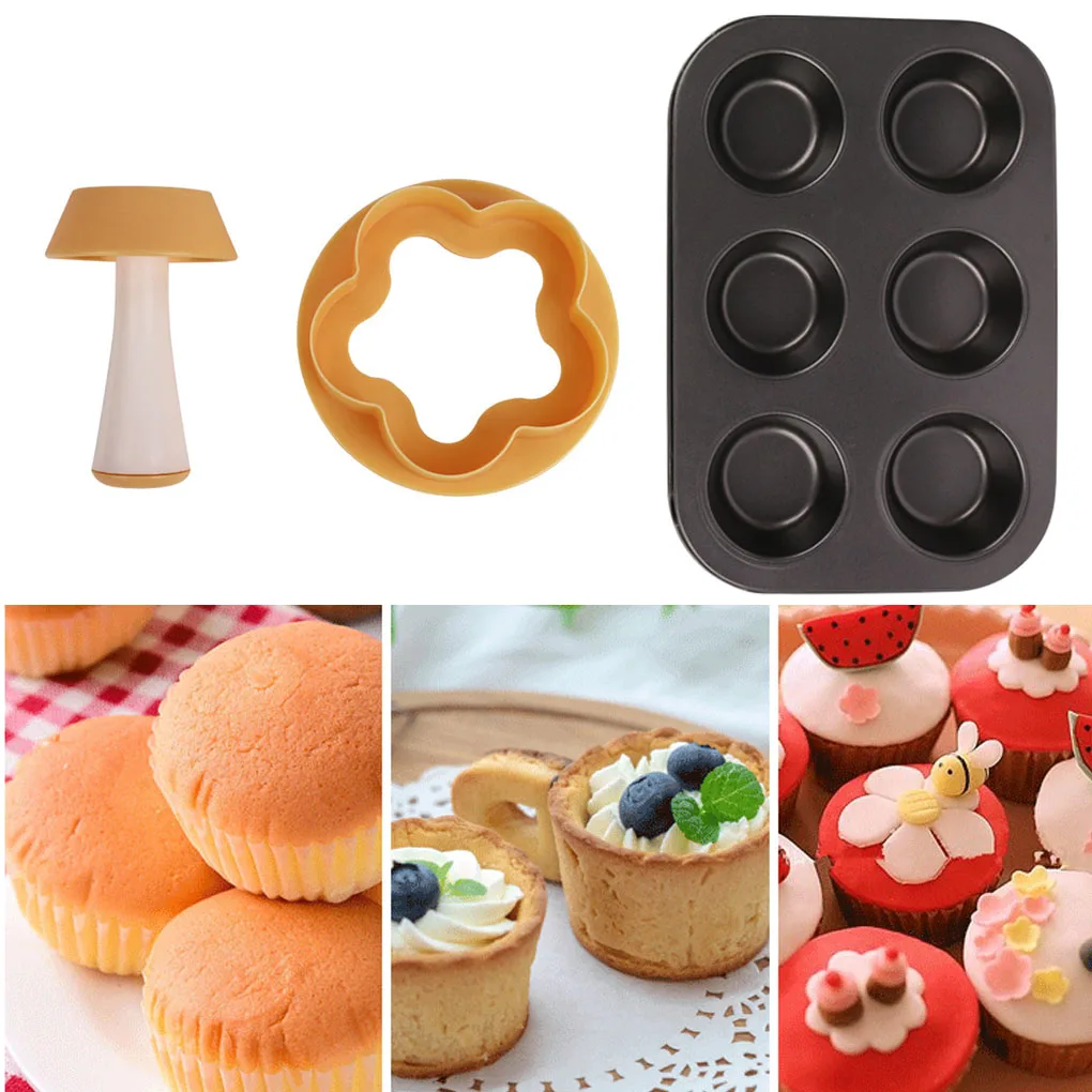 

Форма для выпечки, 6 чашек, штамп для печенья, антипригарный поднос для маффинов, сковорода для кексов, набор из 2 предметов, форма для печенья...