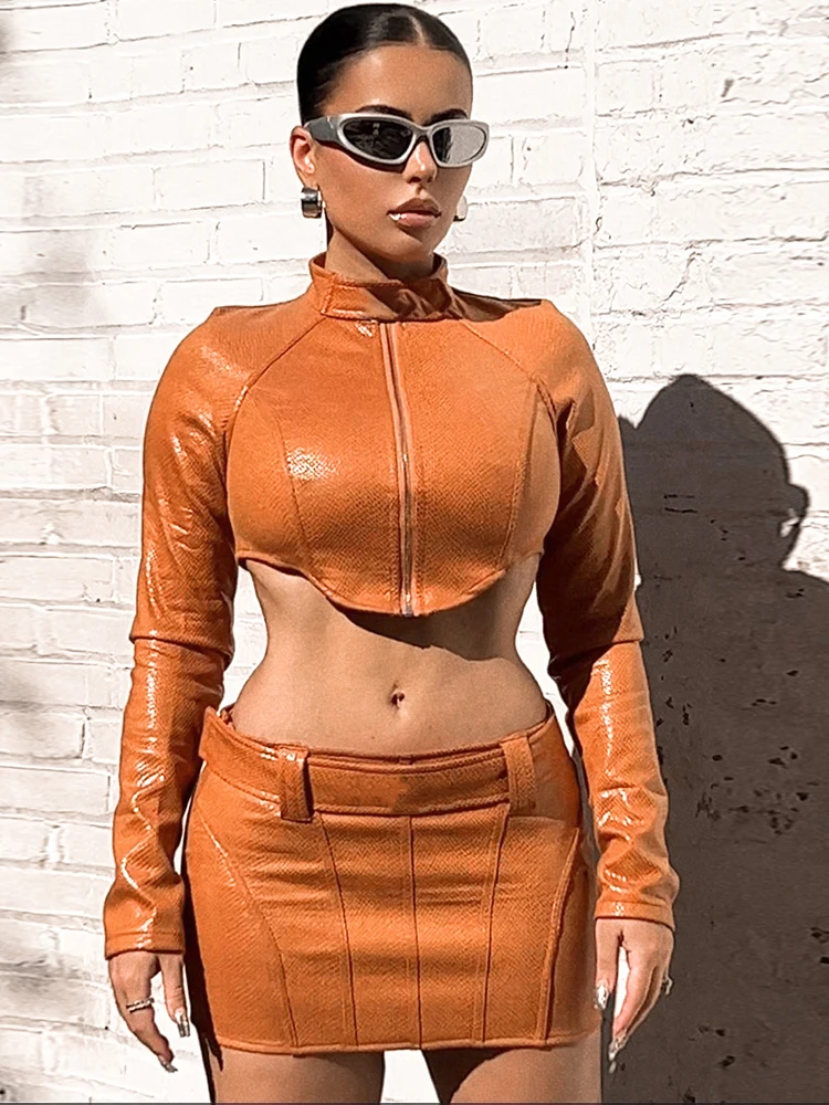 

Женский комплект из 2 предметов Sisterlinda, осенний комплект из укороченного топа на пуговицах с длинным рукавом, на молнии и мини-юбки, празднич...