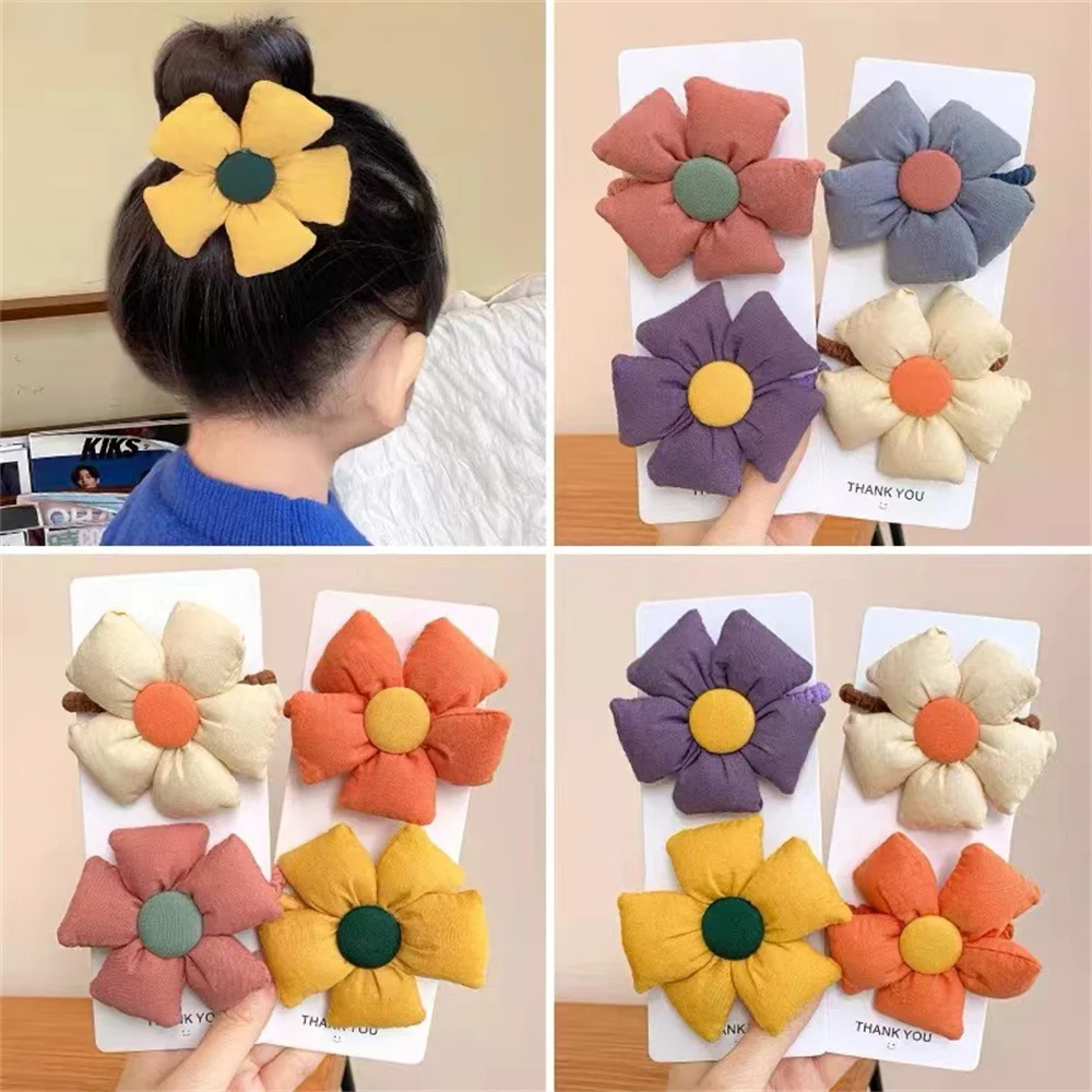 S Plaid Flower Elastic Hair Bands Cute Candy Color Sunflower Hair Rope Children Ponytail Holder Accessories