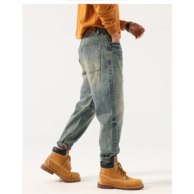 Men Clothing 2022 New Pattern Recreational Vintage Nostalgia Blue Jeans Straight Cylinder Loose Street Trousers Autumn Female