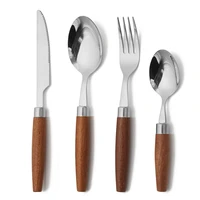 4 piece set of 304 stainless steel knife fork and spoon japanese style wooden handle kitchen dinnerware set accessories