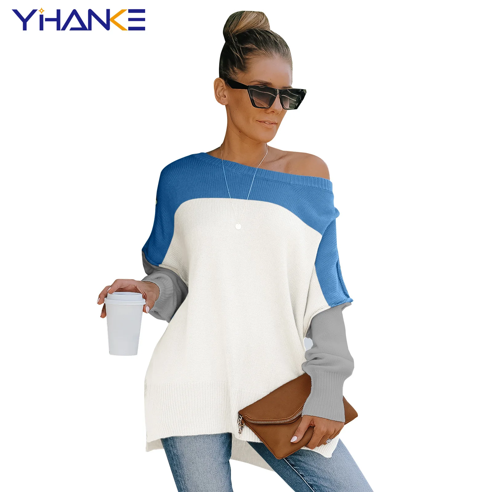

Plus Size Loose Knitted Sweater Women Jumpers Long Sleeve Woman Pullovers Block Striped Sweater кофты женские 발렌시아가
