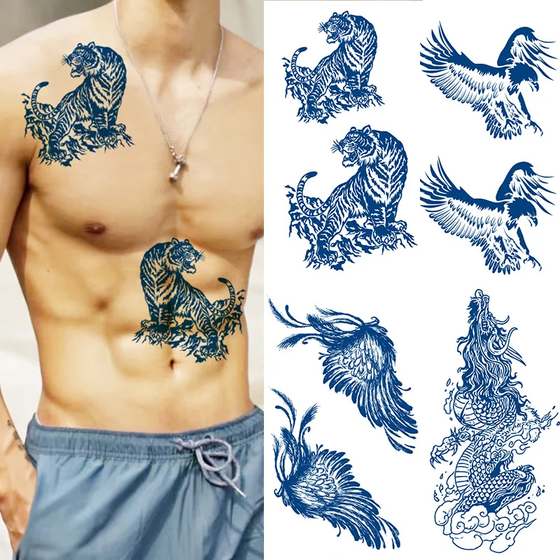 Juice Lasting Waterproof Temporary Tattoo Sticker Tiger Totem Dragon Ink Tattoos Wolf Scorpion Body Art Arm Tatoos Women Men