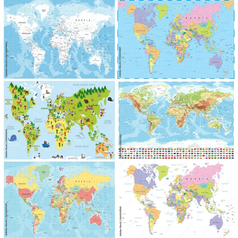

World Map Photography Background City and Country name Home Decoration Photo Backdrop Studio Props 22416 SJDT-02