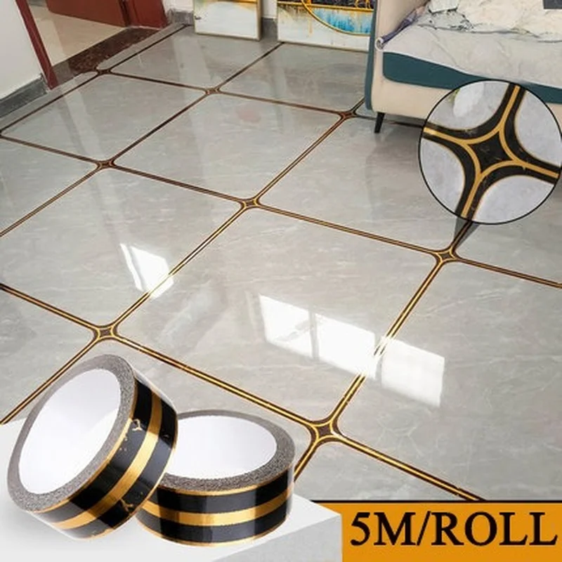 

5M/roll Self-adhesive Ceramic Tile Gap Tape Mildewproof Waterproof Frame Decoration Line for Wall and Floor Decoration Edge
