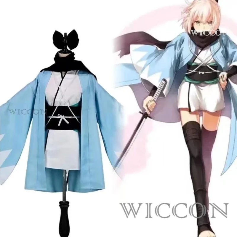 Аниме Fate Grand Order Sakura Saber Cosplay Okita Souji Косплей Костюм Кимоно униформа для Хэллоуина на