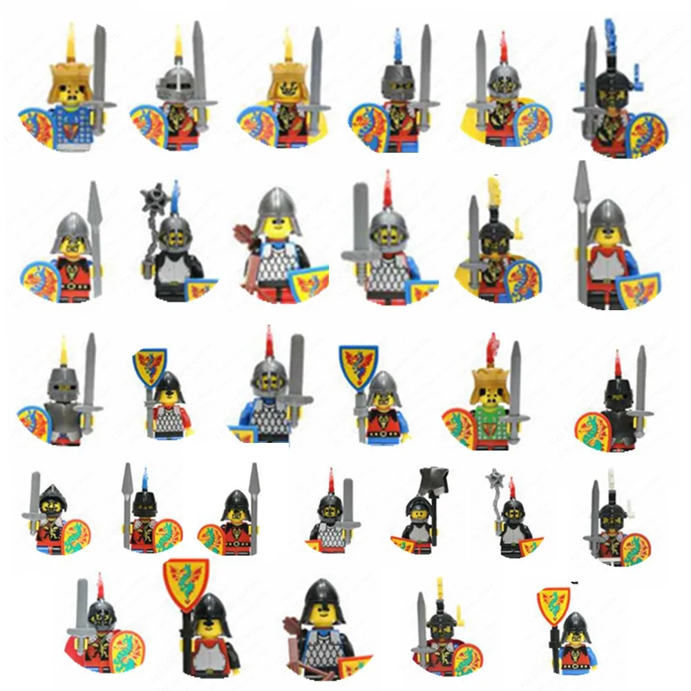 

AX9812 Middle Knights Series Blue Dragon State Knight Dark Dragon State Building Blocks figurechildren's assembled toy Archers W