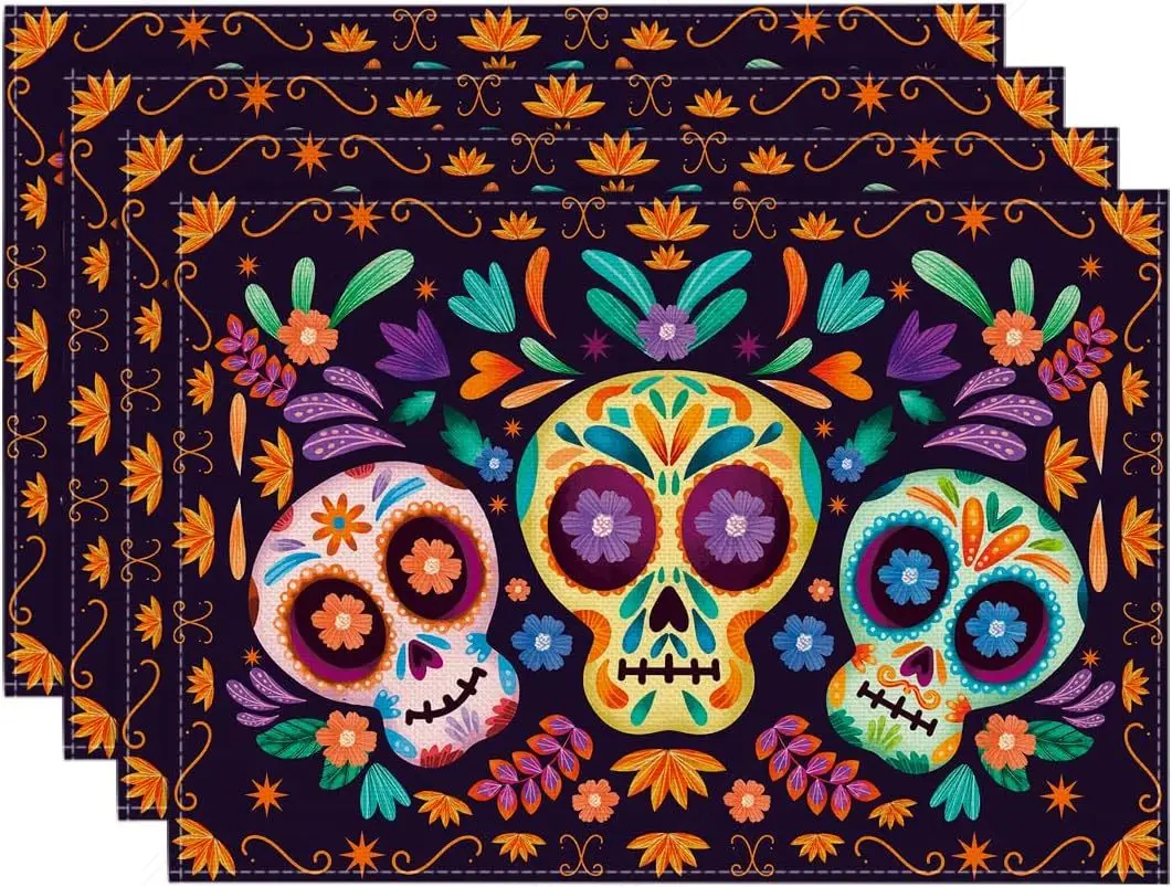 Коврики с черепом и надписью День мертвецов для украшения стола