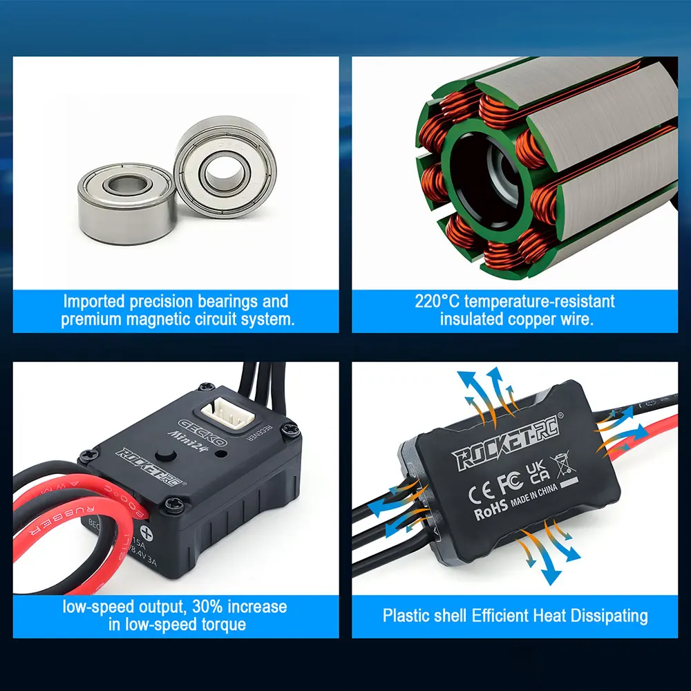 ROCKET-RC GECKO MINI24 ESC 1212, бесщеточный двигатель 6,0 В7,4 В8,4 В для радиоуправляемого автомобиля 116 118 124 (art.: 3920d46cd264d) - 3920d46cd264d