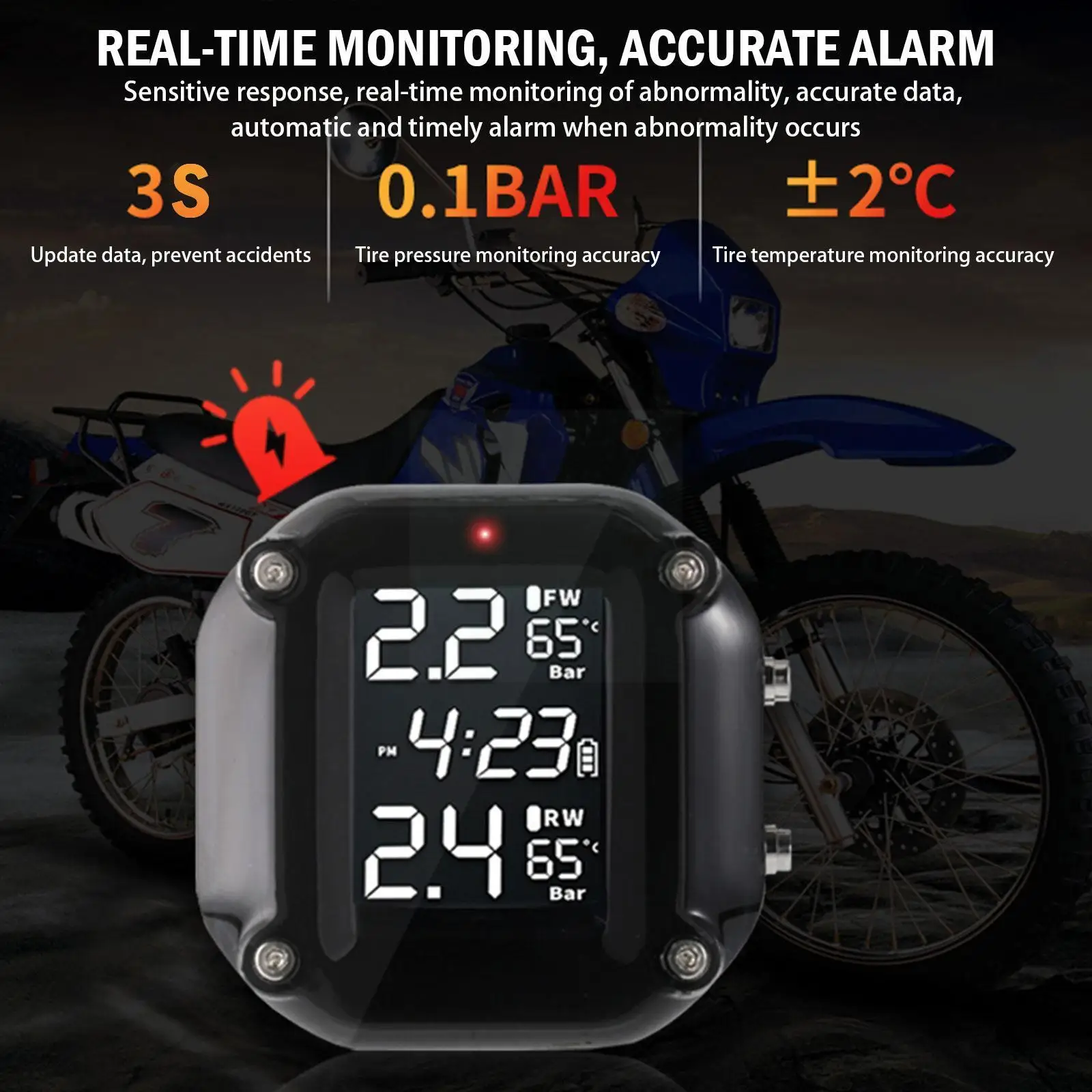 

Motorcycle Tpms Sensor Lcd Display Motor Tire Pressure Charging With Alarm Temperature System Monitoring 2 Usb Sensors Exte P4b7