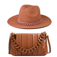 woman straw hat summer luxury accessories large chain bag hat set ladies leather tote beach travel sunshade sun hats for women
