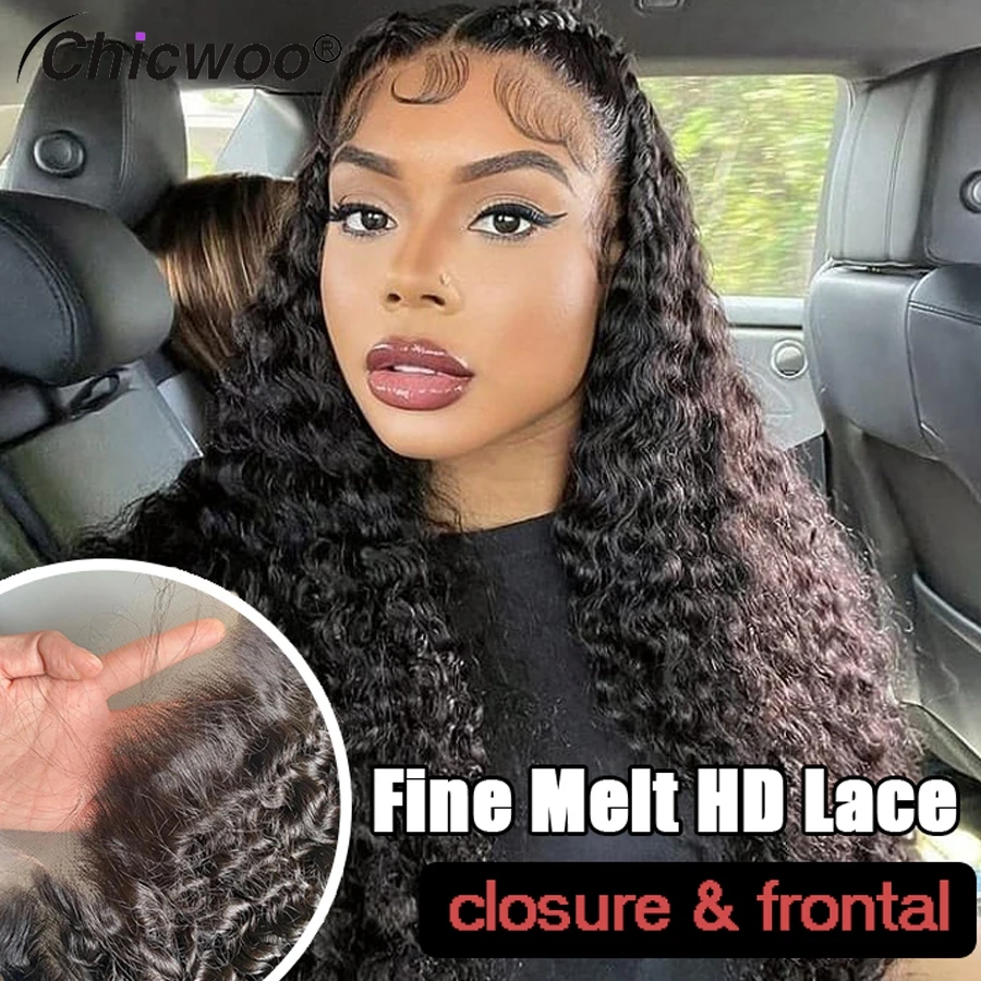 

13x6 13x4 Fine Melt HD Lace Frontal For Black Women 6x6 4x4 5x5 7x7 HD Lace Deep Curly Closure Preplucked Brazilian Human Hair