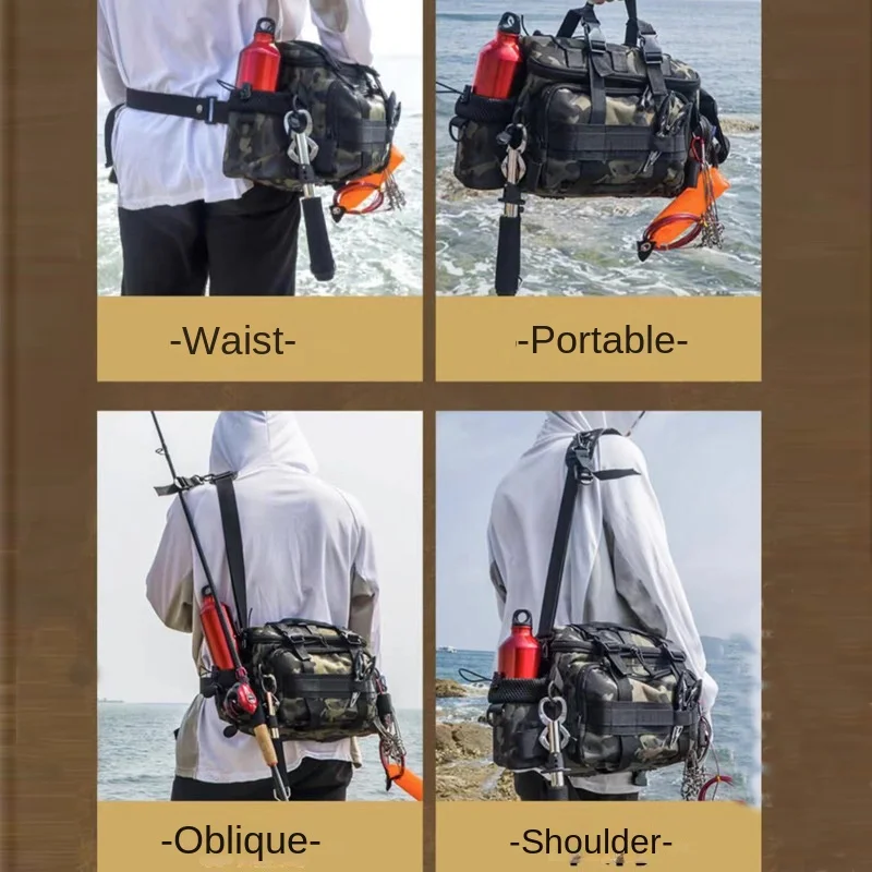 

Large capacity outdoor waterproof fishing bag camouflage multi-functional fishing gear Fanny pack shoulder crossbody bag