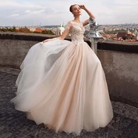 anna beauty charming boho bridal wedding gowns long sleeves o neckline tulle wedding dresses for bride appliqued court train