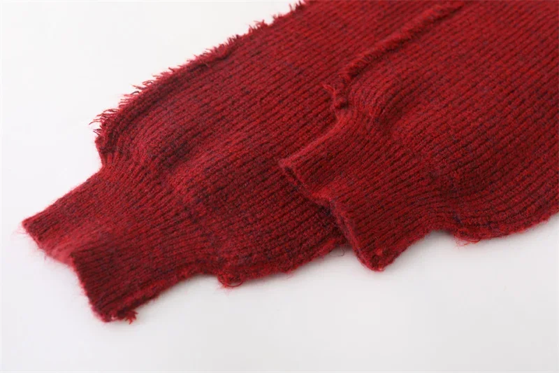 Новогодний свободный красный свитер с капюшоном в корейском стиле женский