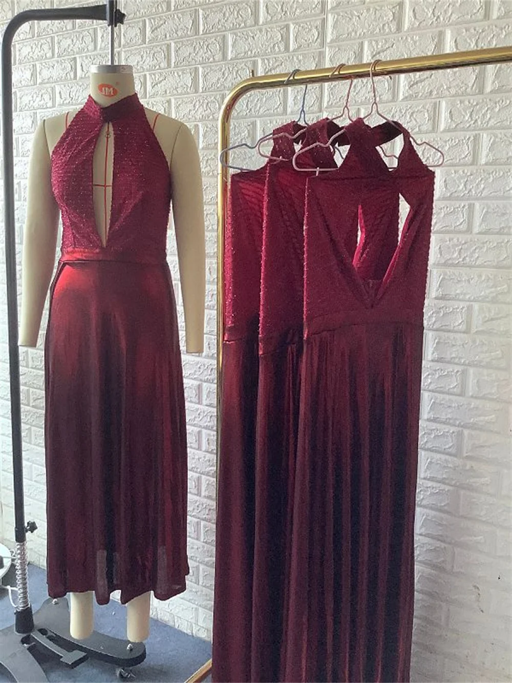 Women Sexy Prom Evening Dress Hollow Out Halter Backless Long Party Dress Fashion Sequined High Split Formal Dress