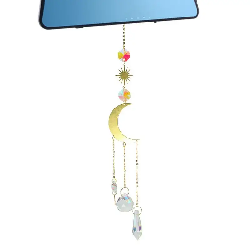 

Moon Ring Rainbow Crystal Hanging Prism Ornament Pendant Home Car Decor Crystal Wind Chime Pendant Garden Decoration