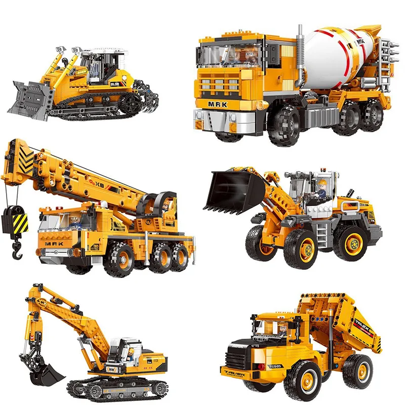 

Urban Engineering Series Excavator Forklift Crane Mixer Truck Bulldozer DumpTruck Building Blocks Boy Toy Display Products