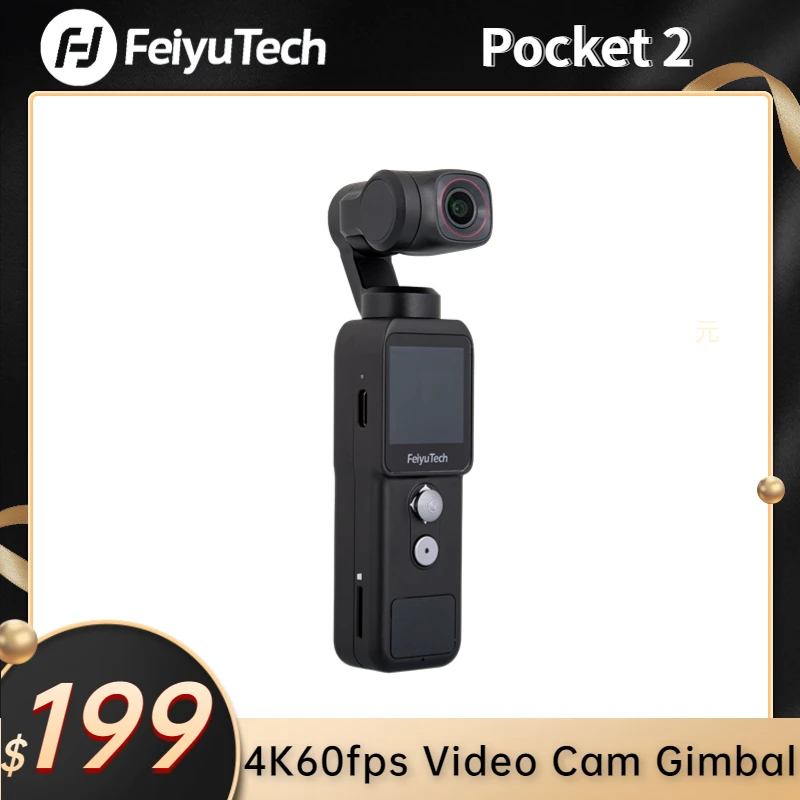 Feiyutech Feiyu Pocket 2 ,Экшн-камера , камера видеосъемки 4K60fps, 6-осевой гибридный ручной стабилизатор карданного подвеса, сверхширокоугольный HD 130 °, портативная уличная камера, создание видеоблога