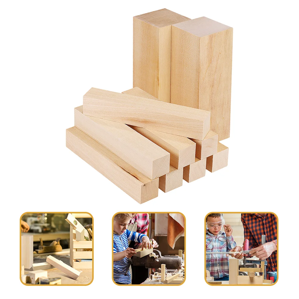 

10 Pcs Whittling Wood Block Square Unfinished Hardwood Blocks Basswood Carving Wooden