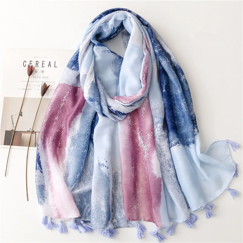 

Colored Hot Silver Long Soft Satin Cotton Fashion Warm Shawl Women's Cotton Hemp Feel Beach Scarf