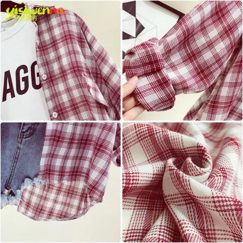 Блузка женская клетчатая рубашка с длинным рукавом мешковатая куртка блузы