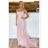 sequin prom dressses mermaid evening dressses court train wedding party dresss pink blush evening gown lace up back prom gown